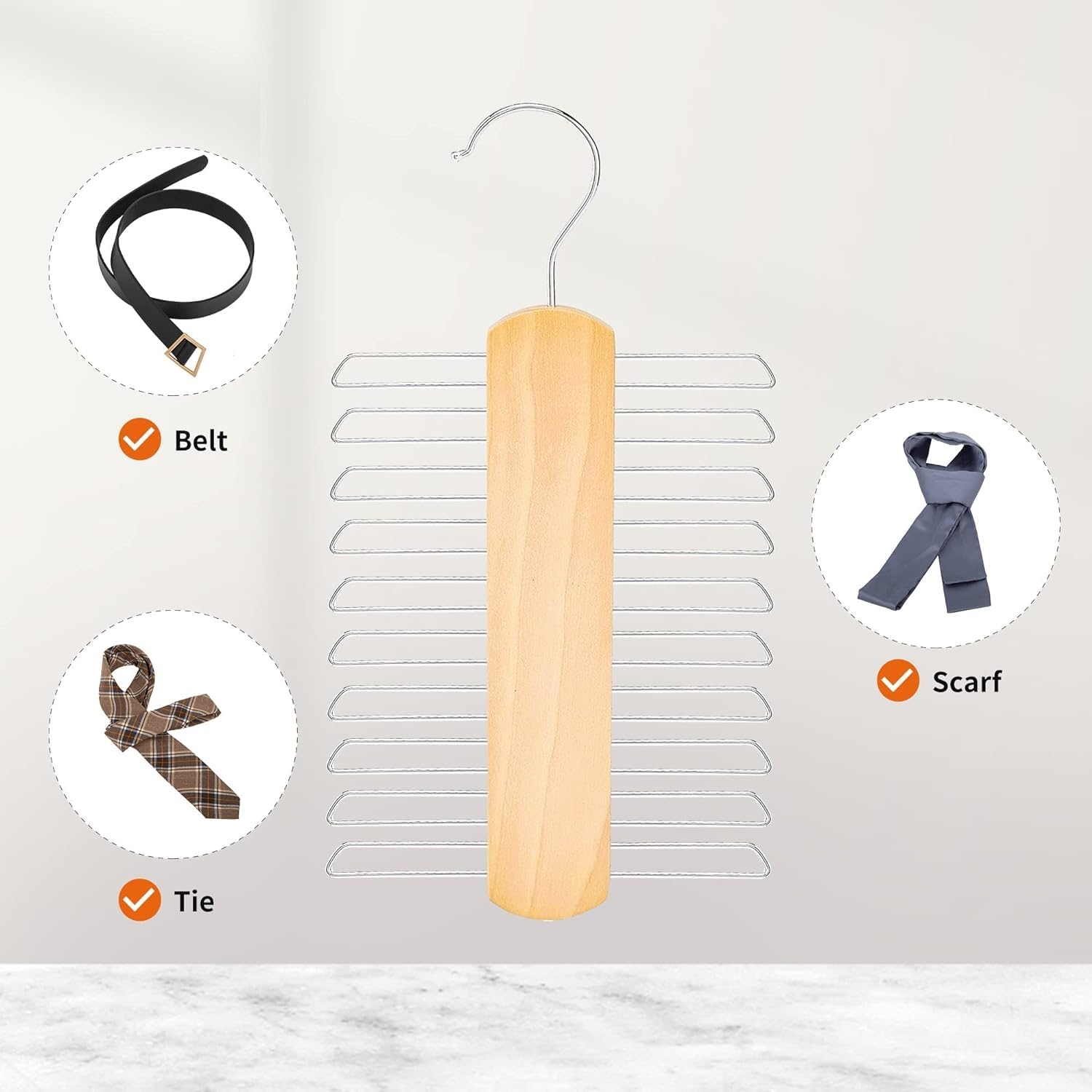 2 Pack Tie Holder Wooden Necktie And Belt Hanger 360 Degree Rotating Tie Holder Hanging Storage Rack with 20 Shelves for Belts, Scarves, Tie Storage