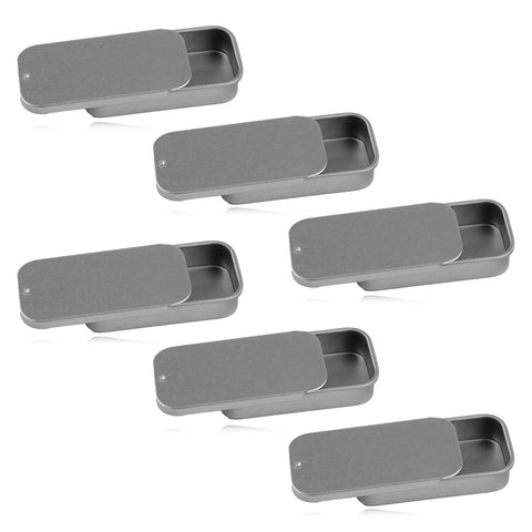 Lotsdonxia 6 Pcs Rectangular Tins, Slider Lid Metal Boxes, 50x25x10mm Portable Storage Containers, Silver Alloy Steel, Airtight Craft Organisers