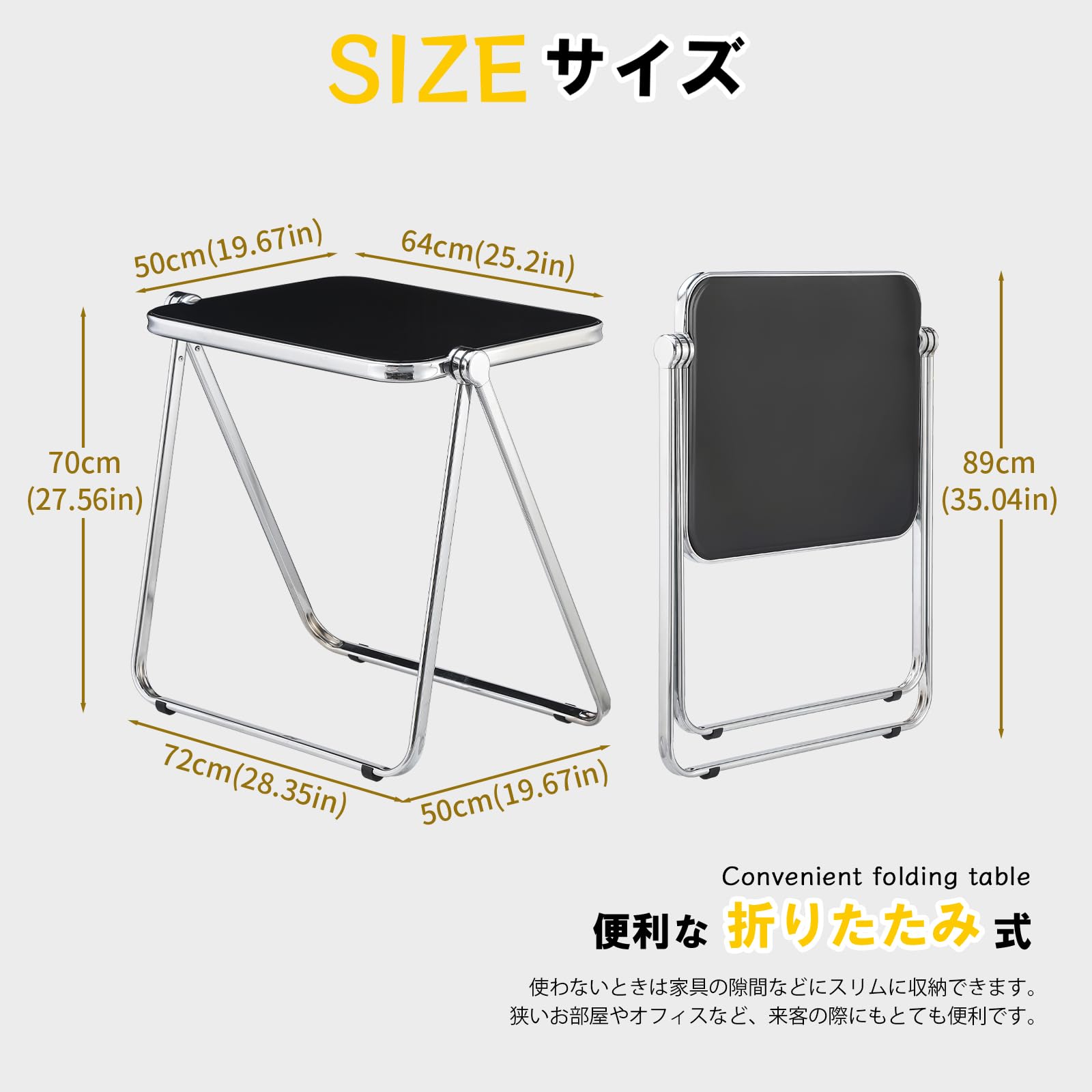 KAIHAOWIN Folding TV Tray Table Clear Acrylic Foldable Desk No Assembly Required Tiny Home Office Side Table Small Computer Desk for Small Spaces
