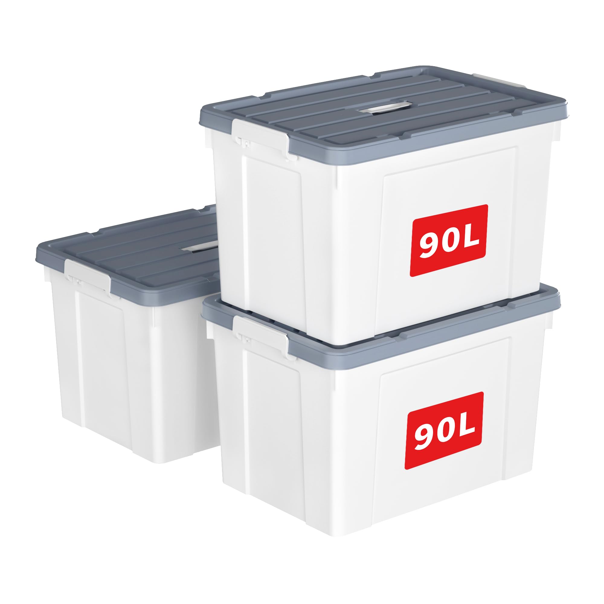 Cetomo 90L*3 Storage Boxes, Carry Plastic Storage Box with Lids, Organizing Container with Handle and Secure Latches