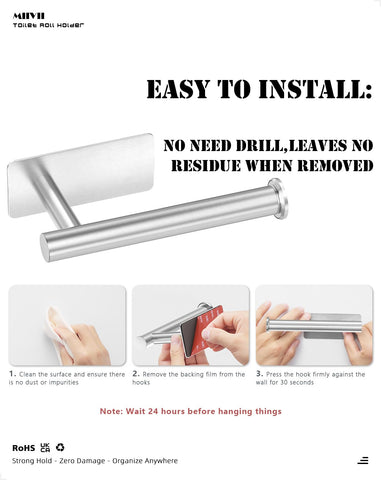 2PCS Toilet Roll Holder Self Adhesive, Paper Towel Holder Stainless Steel Rack Wall-Mounted for Kitchen, Bathroom