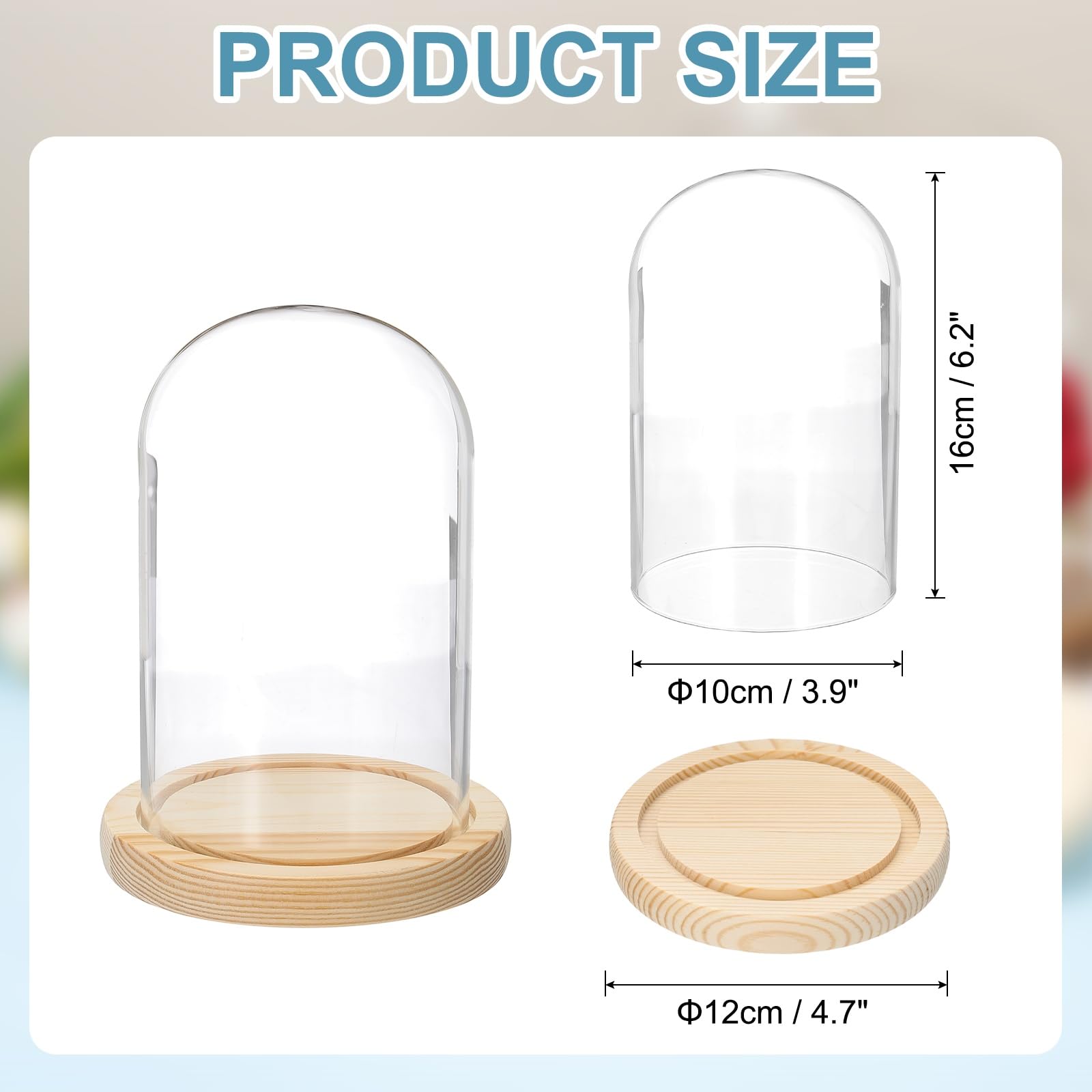 sourcing map Glass Cloche Display Dome, 6.2" x 3.9" Glass Dome Display Case Wood Base Tabletop Jar Case Decorative Bell Jar for Plant Home Decor