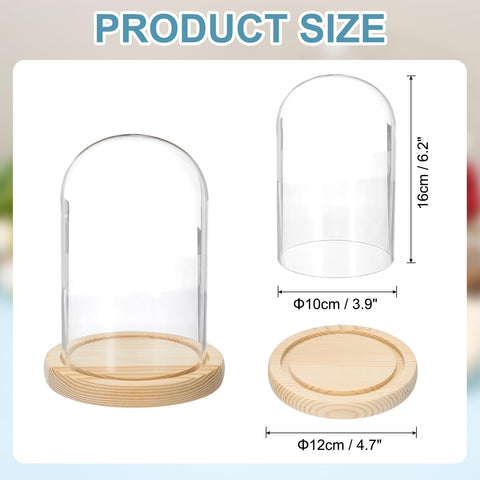 sourcing map Glass Cloche Display Dome, 6.2" x 3.9" Glass Dome Display Case Wood Base Tabletop Jar Case Decorative Bell Jar for Plant Home Decor