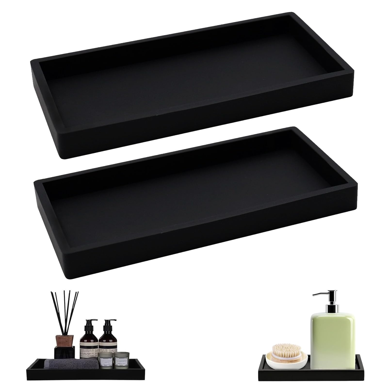 2 Piece Bathroom Tray Black, 20 × 10× 2 cm