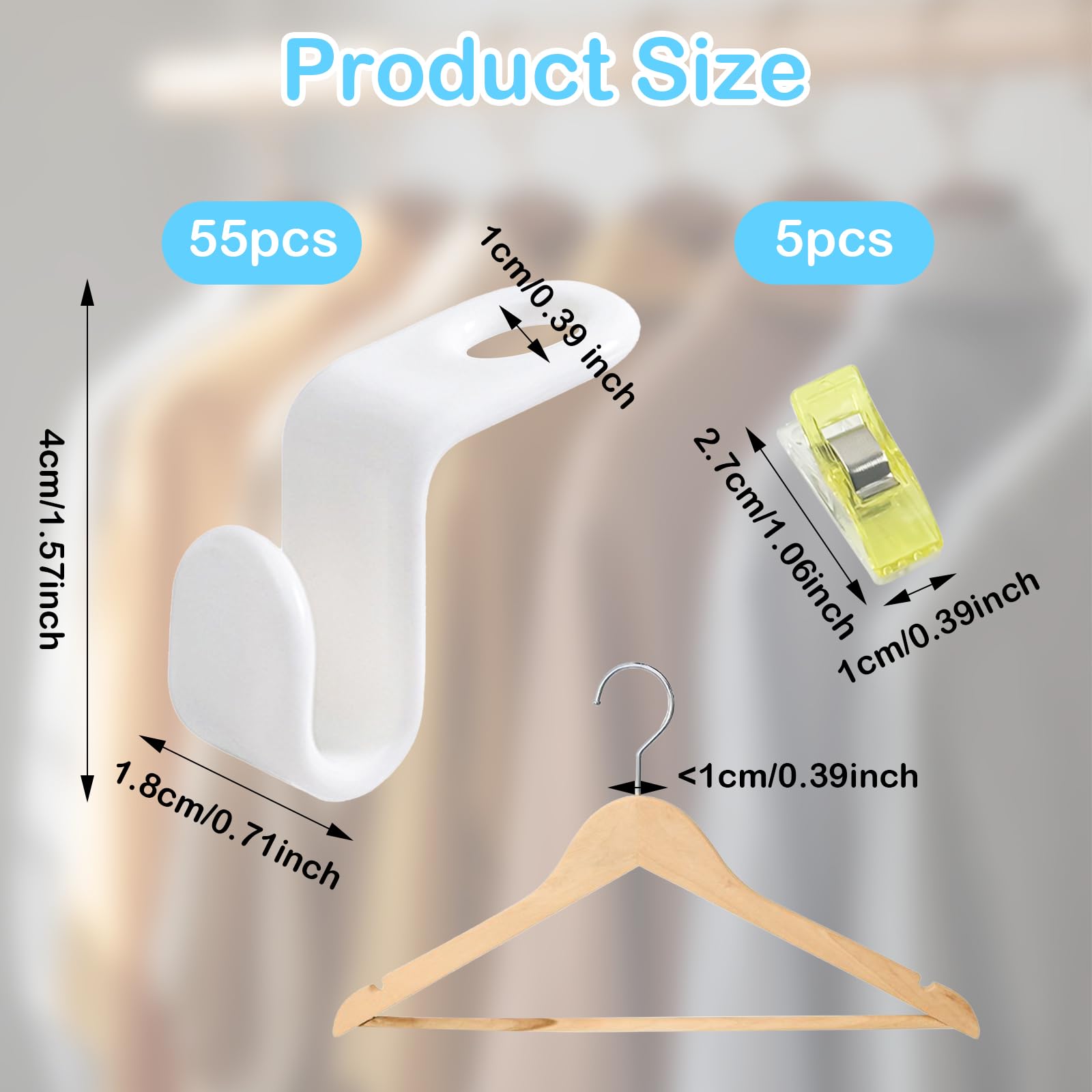 55Pcs Closet Hanger Extender Clips, Multi-Layer Wardrobe Connecting Hook