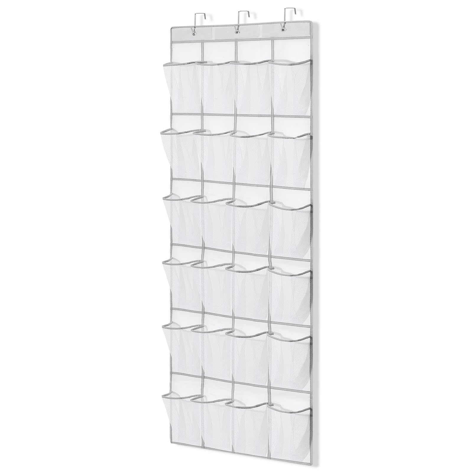 Suacculent Over Door Shoe Organiser, 24 Large Mesh Pockets & 3 Hooks, White