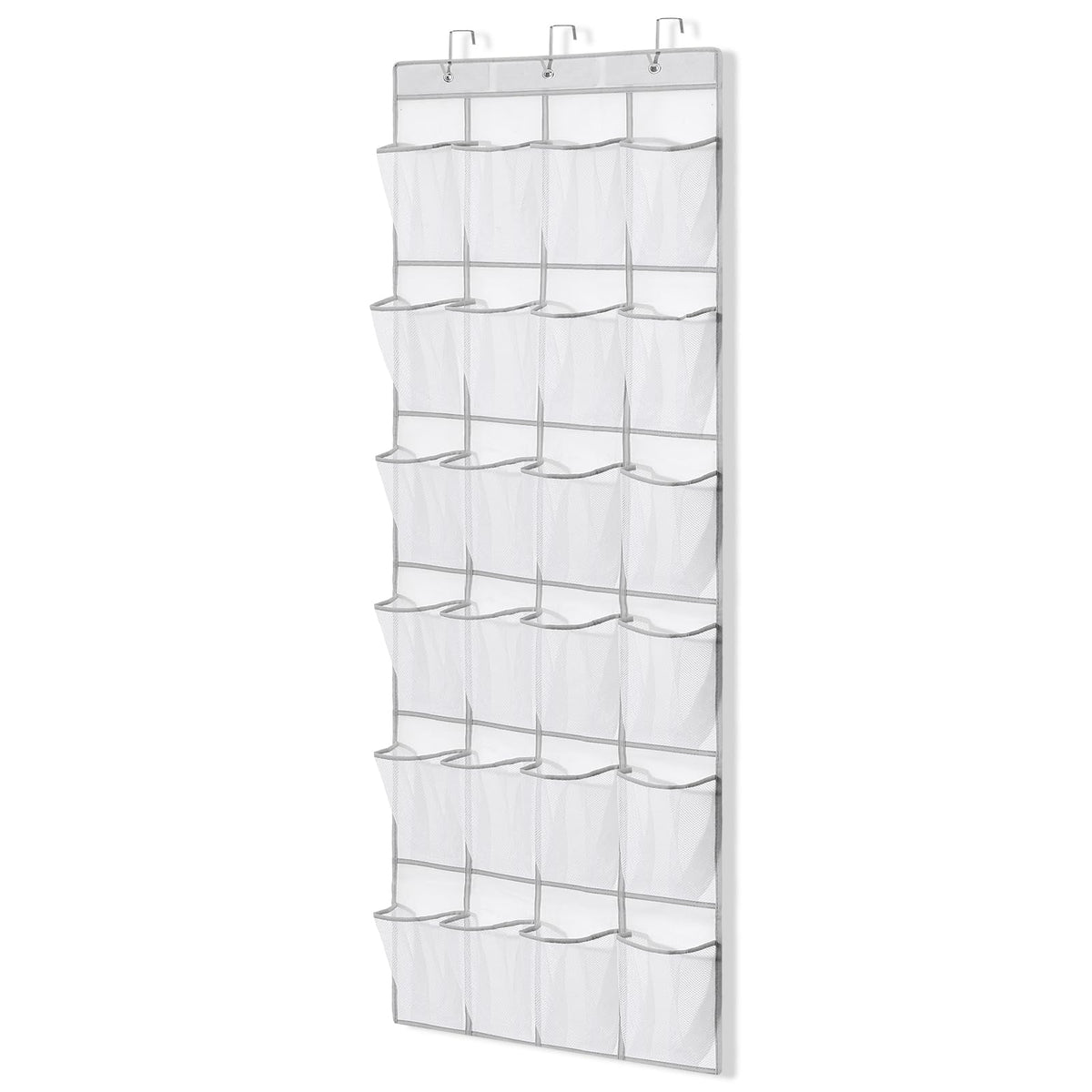 Suacculent Over Door Shoe Organiser, 24 Large Mesh Pockets & 3 Hooks, White