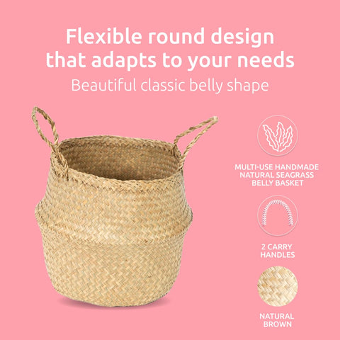 Compactor Belly Collection - Handwoven Seagrass Basket, Medium, Natural, 27X27X26 cm - Sku: RAN8405
