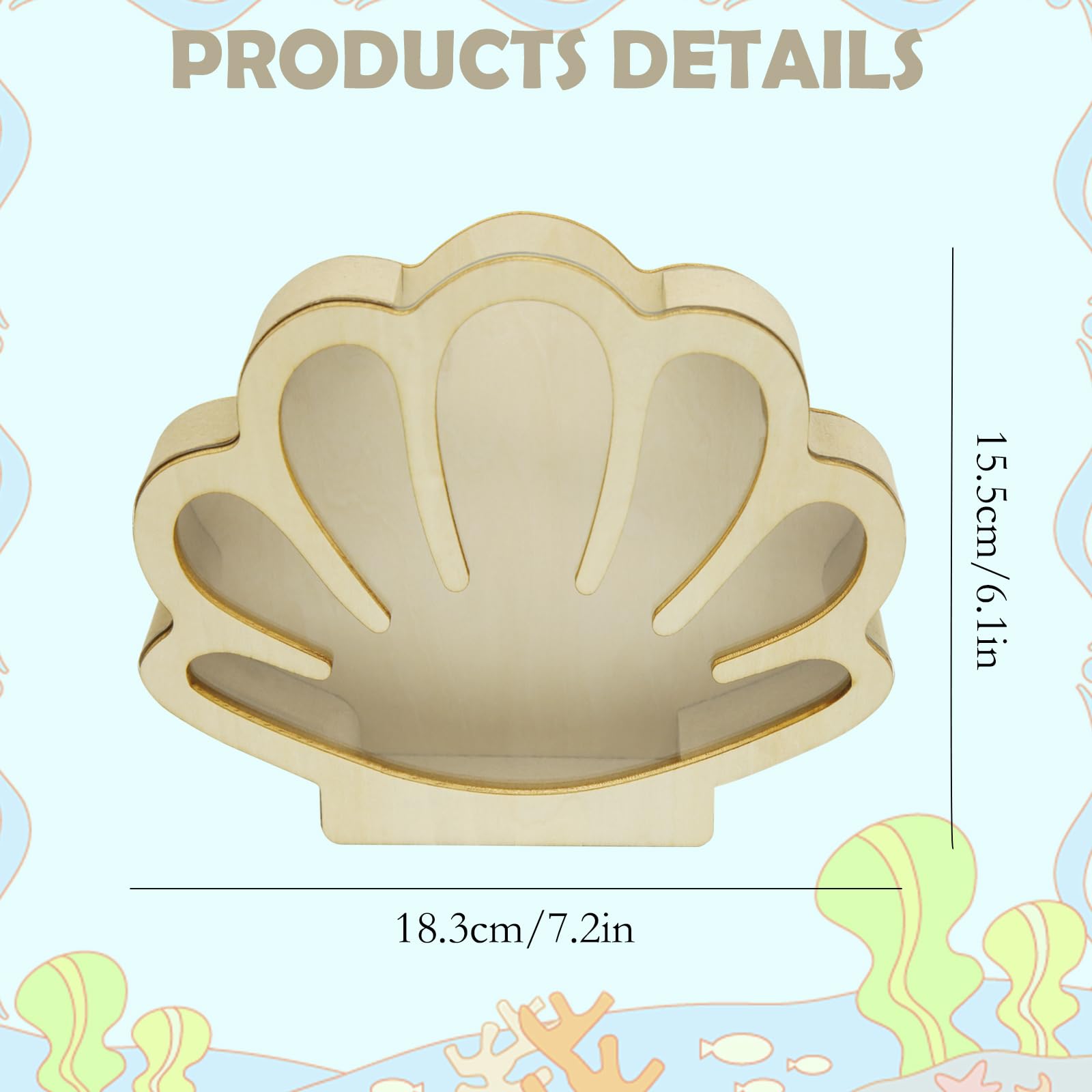 HINGTAI Sea Shell Holder Wooden Seashell Display Case Handmade Small Shadow Box Home Decoration with Clear Acrylic Panel Coastal Decor Bedroom Decor