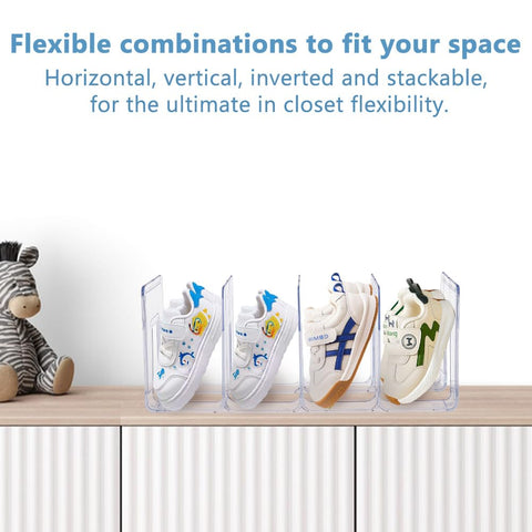 DICOSMETIC 2Pcs 4 Girds Clear Small Shoe Rack Plastic Shoes Holder 12.6x5.7x5.08 Inch Shoes Display Organizer Stackable Shoe Storage Shelf for Home