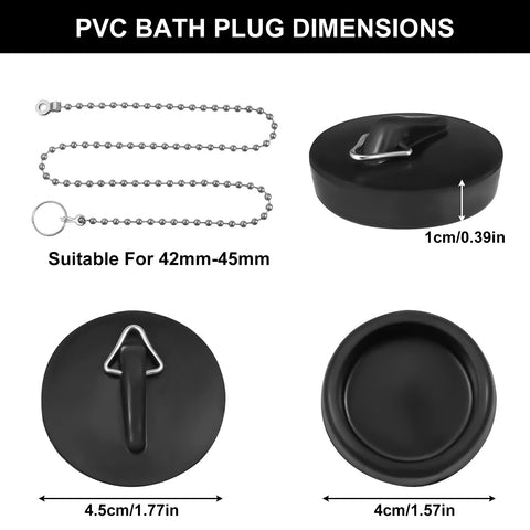 Fuyamp 2 Pcs Drain Stopper Sink Plug, Universal Bath Plug with Stainless Steel Chain and S-Shaped Hook,Drain Stopper For Bathtub Sink Bathroom