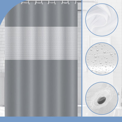 PEVA Shower Curtain 180x180cm,Heavy Duty Plastic Grey Spliced Weighted Shower Curtains Mould Proof Resistant Waterproof Bath Curtain with 3 Magnets