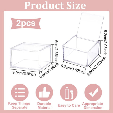 BENECREAT 2Pcs Acrylic Box with Lid, 10x10x6cm Clear Cube Display Case Storage Boxes Organizer Containers for Wedding Birthday Gift Packing Jewelry