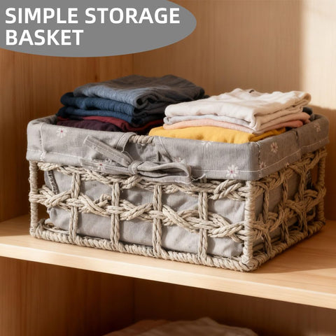 KiKiHong 3Pcs Storage Baskets,Woven Basket Boho Woven Paper Rope Organizers