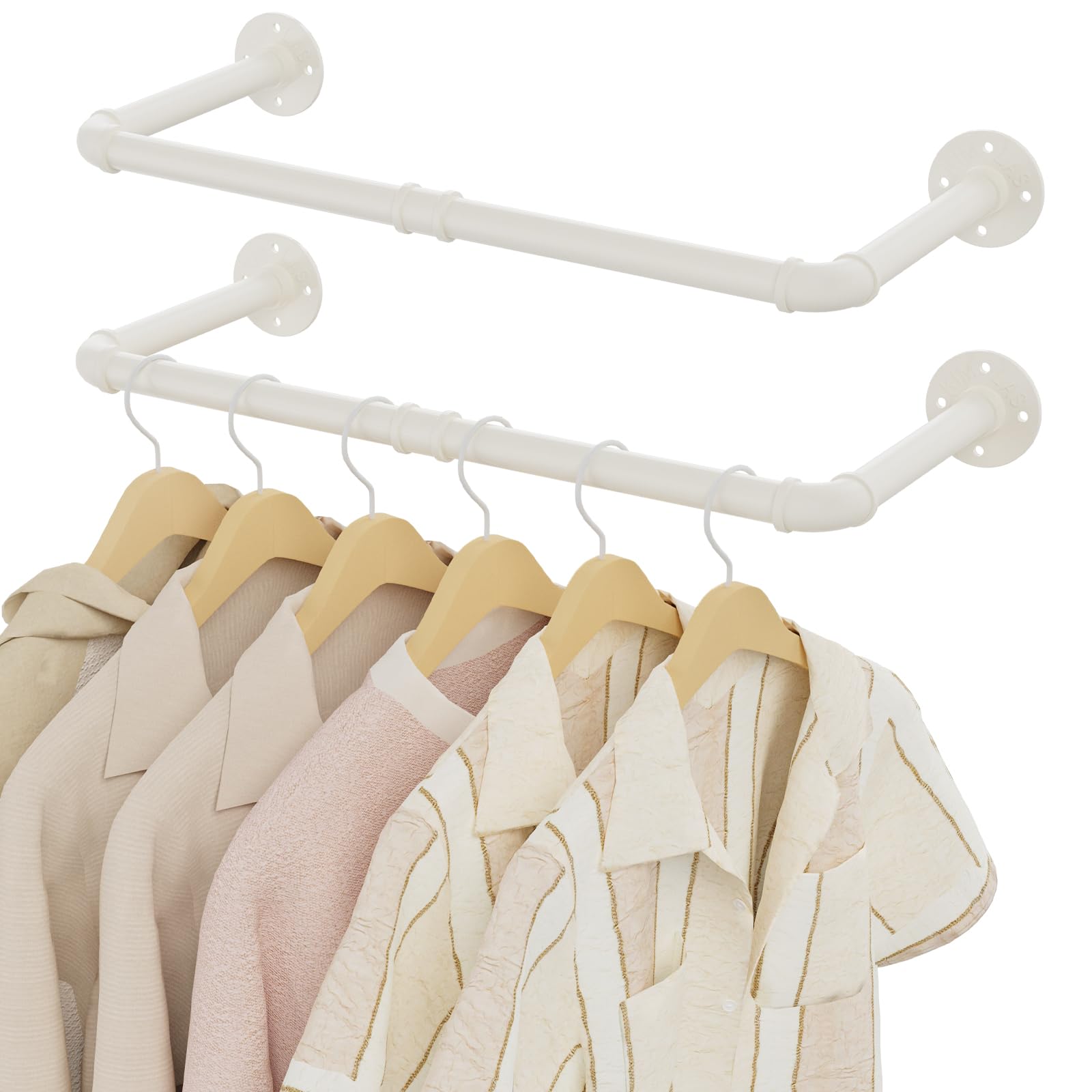 YheenLf 64cm Wall Mounted Clothes Rail, Garment Rack, White, 2 Pack