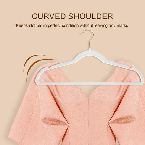 Wellong 22 Packs Velvet Clothes Hangers, 45cm Non-Slip Skirt and Dresses Hangers With Shoulder Notches, Space Saving for Adults - White With Gold Hook