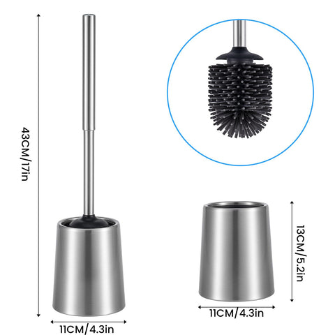 Smartbin Stainless Steel Toilet Brush and Holder Toilet Brush Bowl Cleaning Brush Double Layer Holder Long Brush Handle High Density Silicone Head