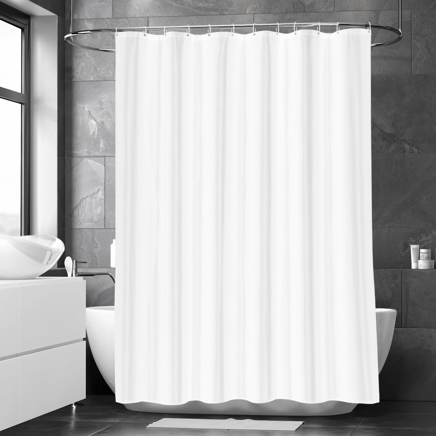 LUKDUNG 180 x 220 cm Polyester Textile Shower Curtain Anti-Mould for Bathroom, Curtain for Bathtub Shower Made of Fabric Waterproof Washable Shower