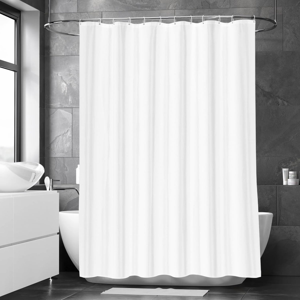 LUKDUNG 180 x 220 cm Polyester Textile Shower Curtain Anti-Mould for Bathroom, Curtain for Bathtub Shower Made of Fabric Waterproof Washable Shower