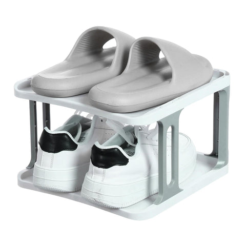 Sourcing Map 2-Tier Stackable Storage Organizer - Adjustable Vertical Shoe Rack With Portable Folding Holder Shelf for Entryway, Living Room, Garage