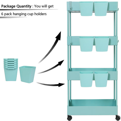 AYVANBER 6 Pack Hanging Cup Holder for Rolling cart Accessories Hooks Little Hanging Buckets Hanging Storage Bins Craft Supplies for Rolling Utility