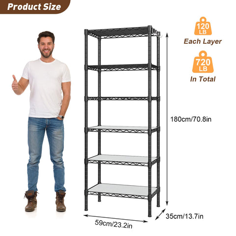 6-Shelf Storage Rack Unit With Height Adjustable Shelves & Levelling Feet