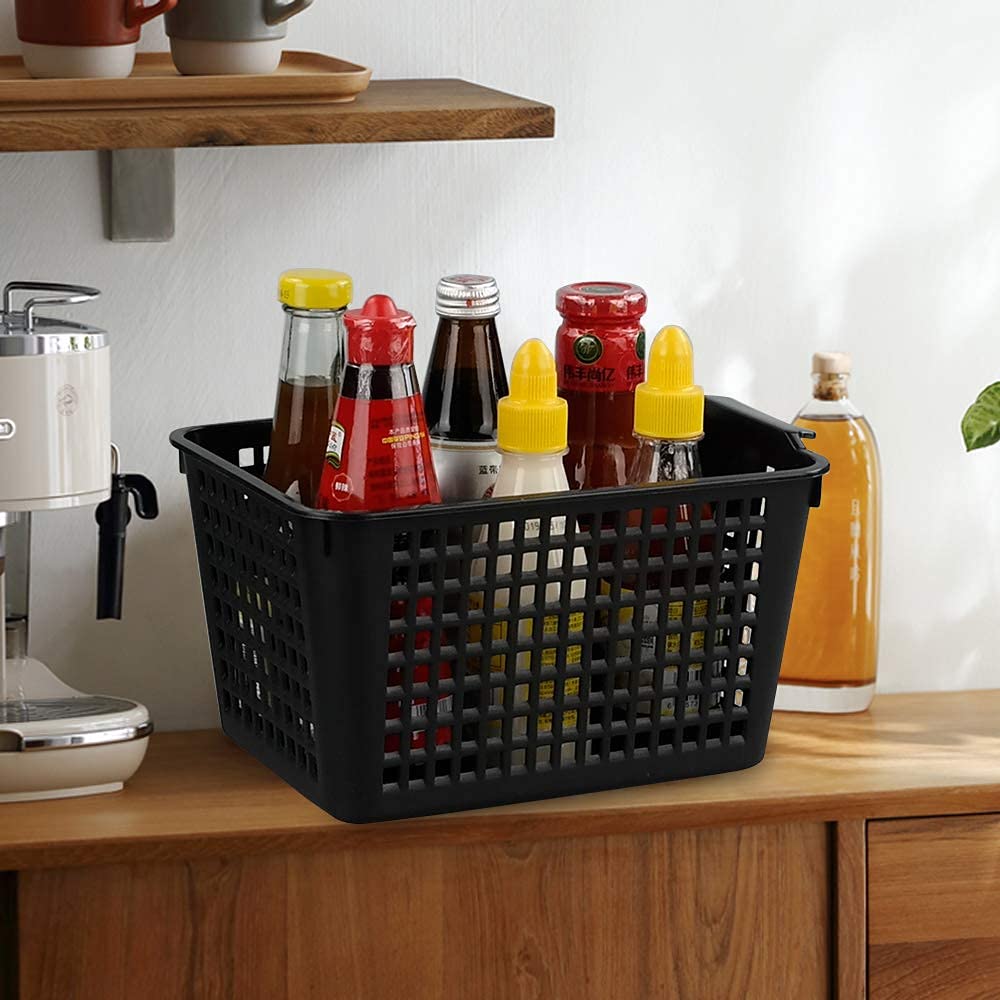 Yarebest 6-pack Black Basket, Plastic Storage Baskets, Cupboard Basket