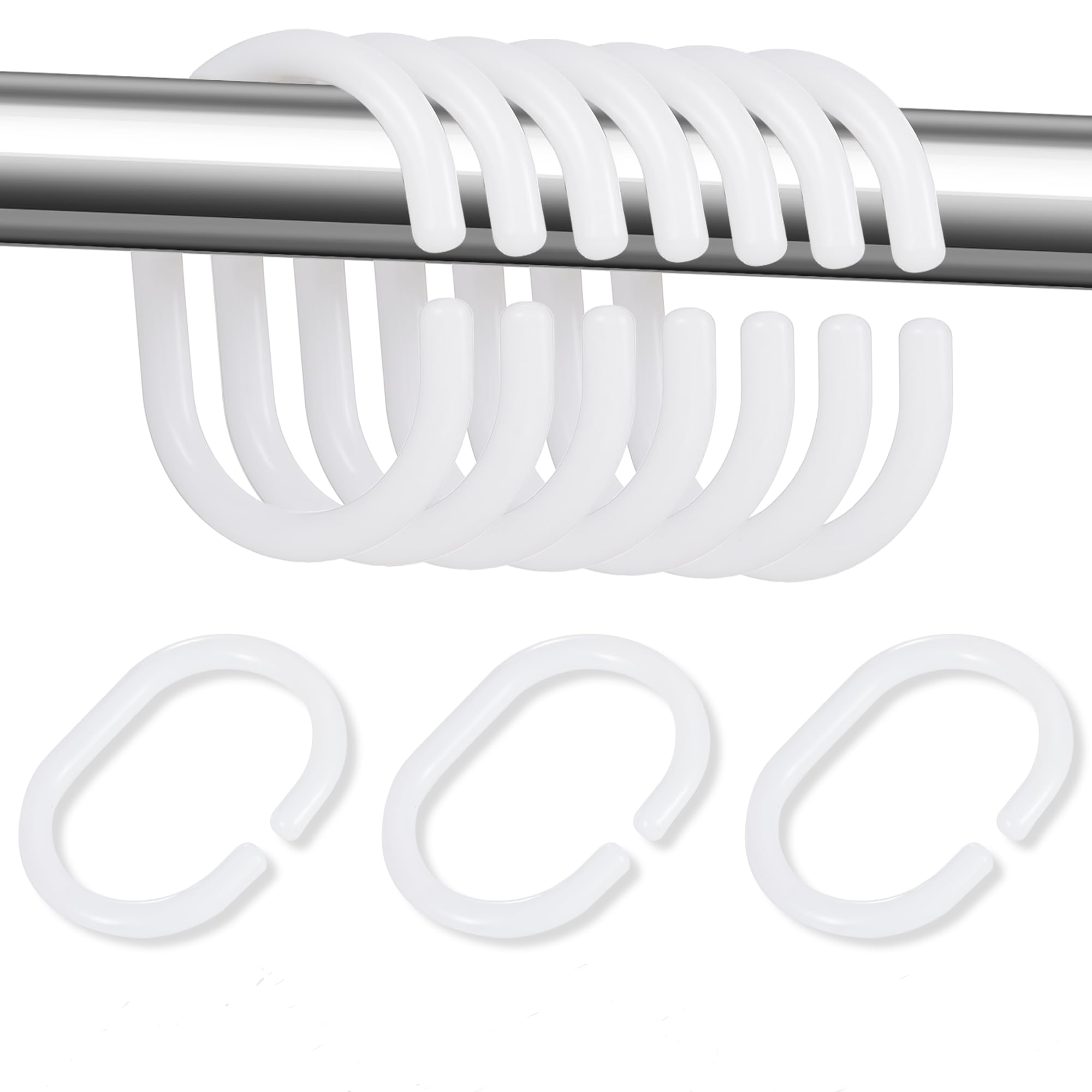 shower curtain hooks white C shape plastic hooks for shower curtains(24 Pieces)