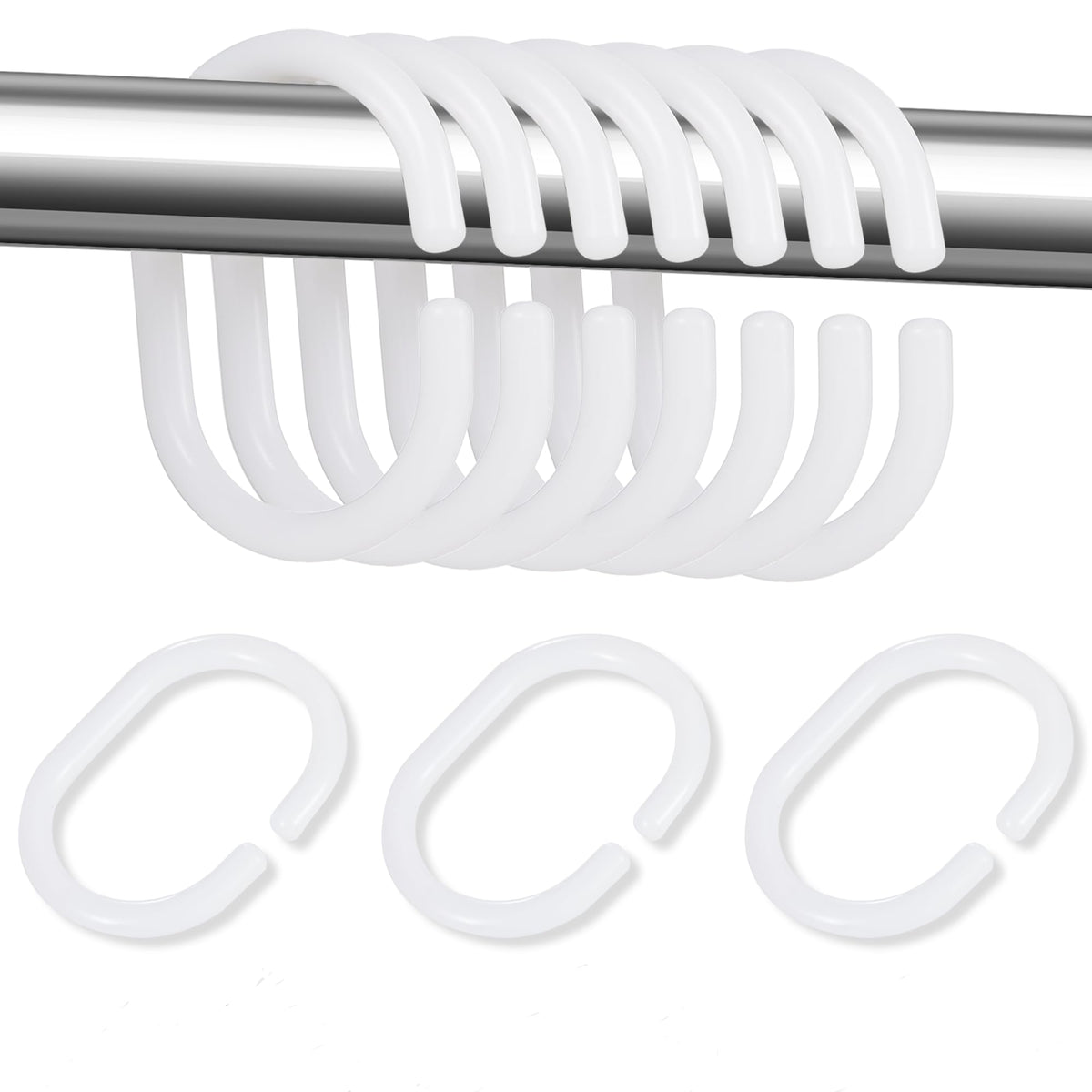 shower curtain hooks white C shape plastic hooks for shower curtains(24 Pieces)