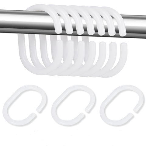 shower curtain hooks white C shape plastic hooks for shower curtains(24 Pieces)