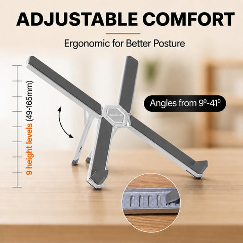 MAZALAK Laptop Stand for Desk, Foldable Aluminium Laptop Riser, Portable Height Adjustable Computer Stand, Ergonomic Holder Compatible with MacBook