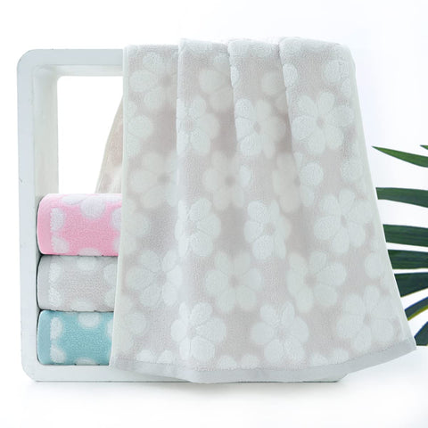 Pidada Hand Towels Set of 4 Floral Pattern 100% Cotton Soft Absorbent Decorative Towel for Bathroom (Light Grey)