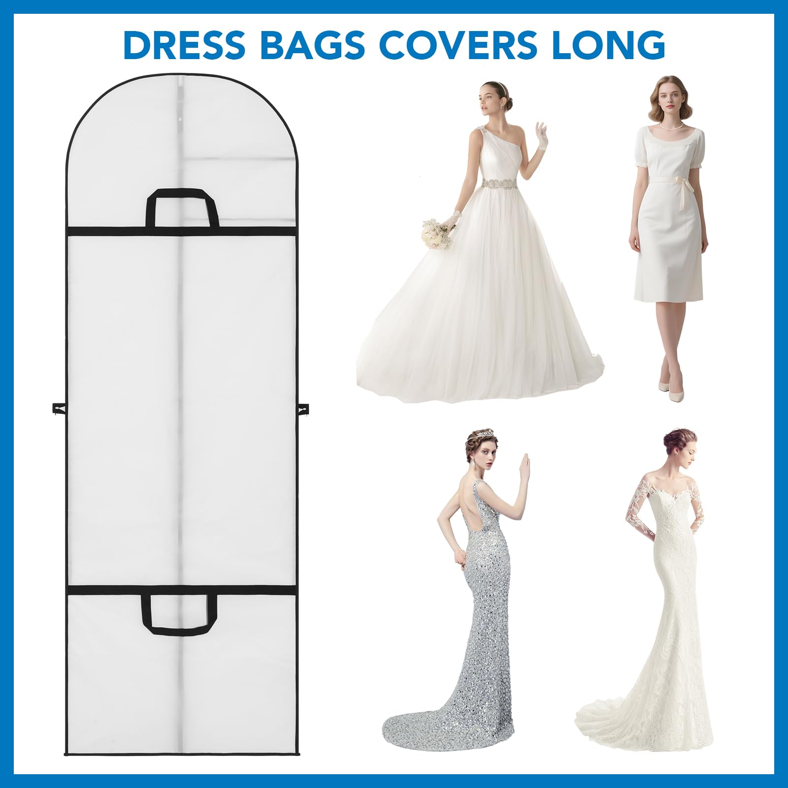 Dntorx 4PCS Long Dress Bags Covers PEVA Wedding Dress Bags 71in, White
