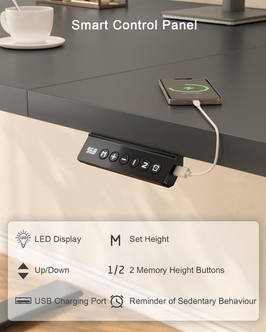 JUMMICO 160x70cm Electric Standing Desk with USB Charging Height Adjustable Desk with Sedentary Reminder Stand Up Desk with Splice Board for Home