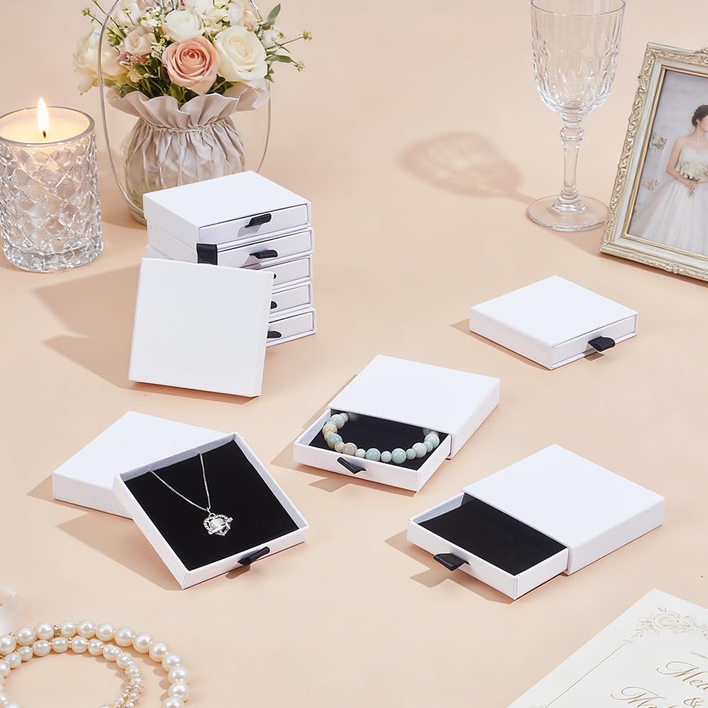 NBEADS 24Pcs Cardboard Jewelry Packaging Boxes, 8.1x7.6x1.8cm Square Jewelry Packaging Box with Lid and Sponge Inside for Ring Necklaces Bracelets