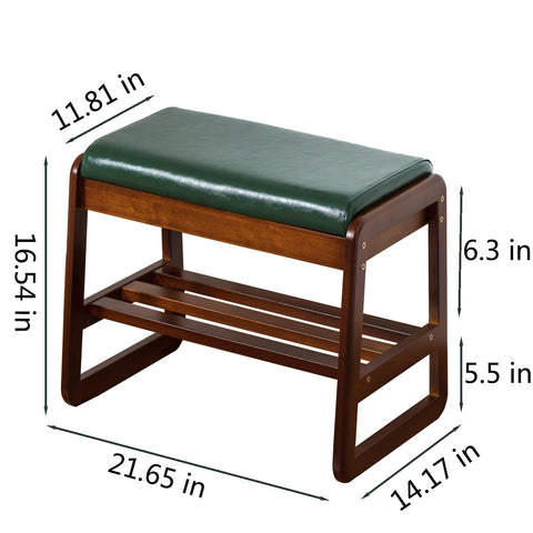 SOBIBO Solid Wood Shoe Bench, 2-Tier Entryway Bench with Cushion and Flip-Open Storage Box, Mid-Century Modern Shoe Bench Rack for Hallway