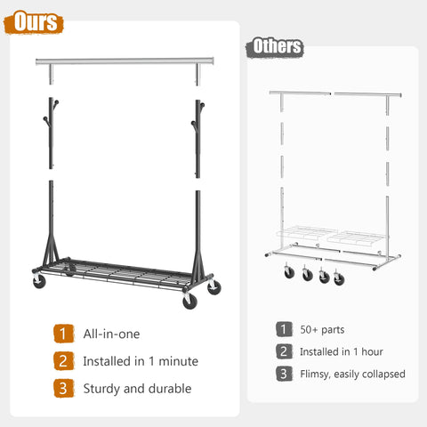 Gewudraw Clothes Rack Heavy Duty 240 KG Capacity, Portable, Foldable, Black