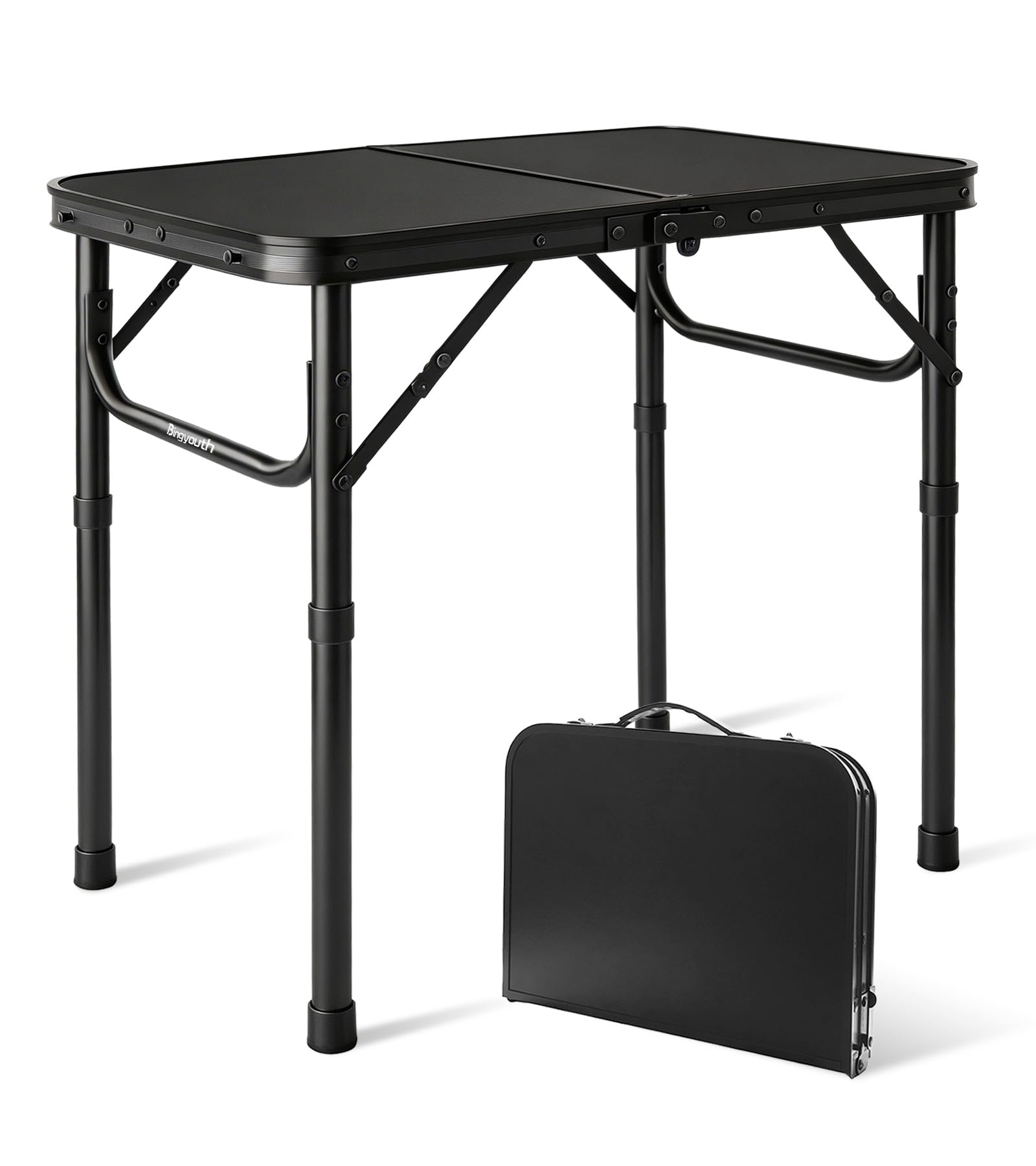 Bingyouth 2ft Small Folding Table 60x40cm, 26/55cm Adjustable Height Portable Camping Table