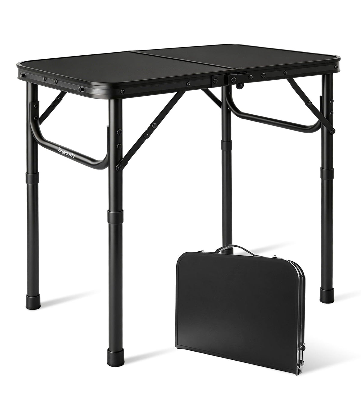 Bingyouth 2ft Small Folding Table 60x40cm, 26/55cm Adjustable Height Portable Camping Table
