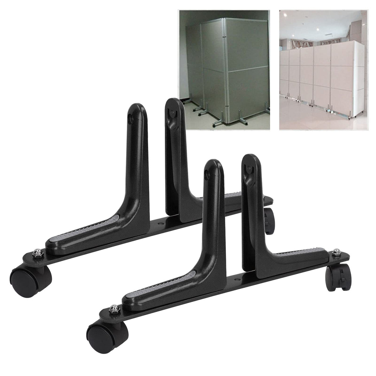 Ejoyous 2 Sets of Screen Support Room Divider, Adjustable Width, Mobile Screen Dividers Feet with Wheels for Hotel, Home, Office, 100 kg (Black)