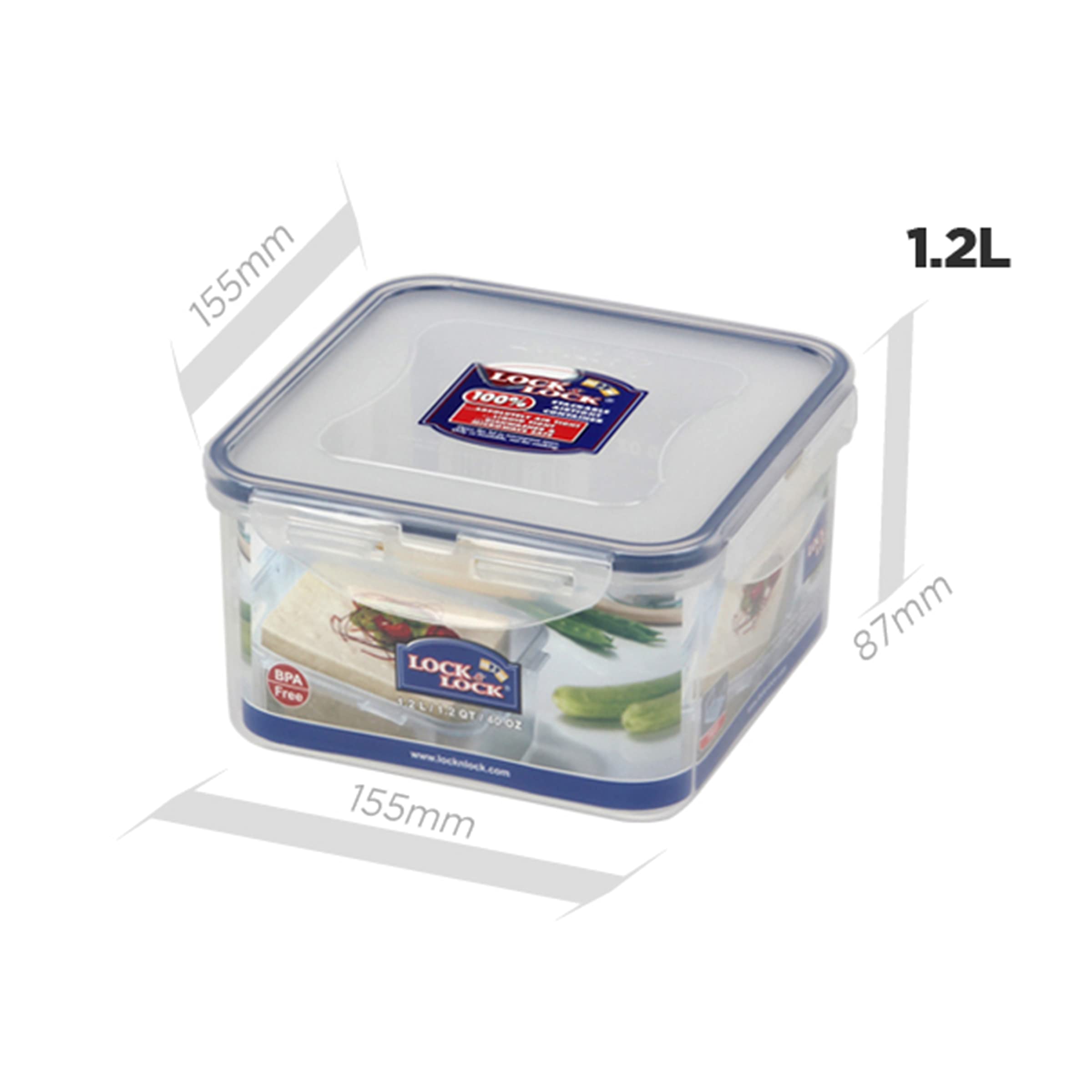 LocknLock PP Classic Food Storage Container with Serving Insert, 1.2 L, 155 x 155 x 87 mm, 100% Airtight and Waterproof, Clever Lock System