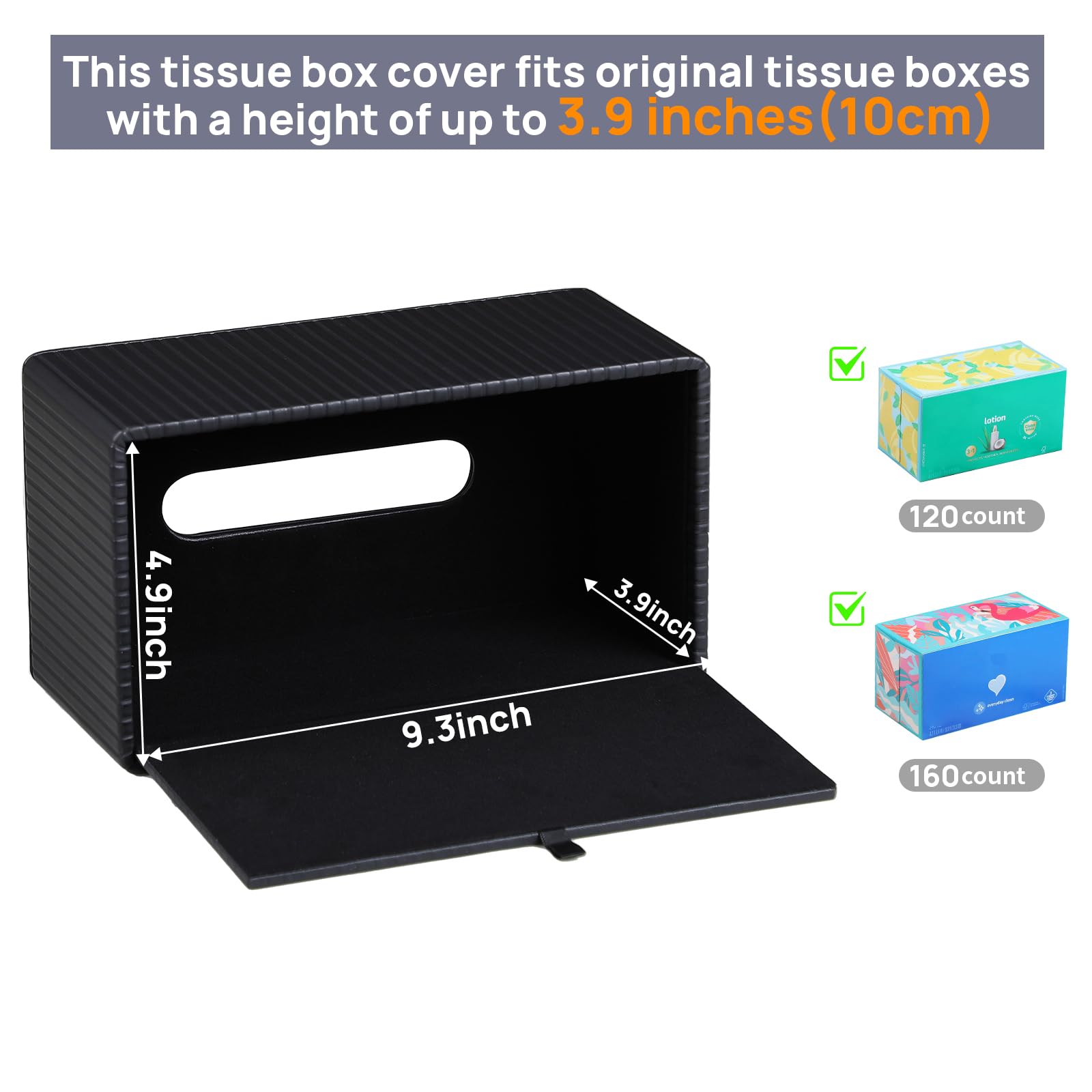 MEIBOOCH Tissue Box Cover Stylish PU Leather Rectangular Tissue Box Holder with Magnetic Bottom Cover for Bathroom Bedroom or Office (Black Stripe)
