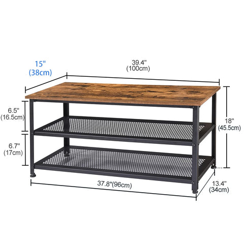 H JINHUI Shoe Bench, Industrial Shoe Rack with Mesh Shelves, 100 x 38 x 45 cm Storage Organiser Shelf, Steel Structure, for Living Room, Bedroom