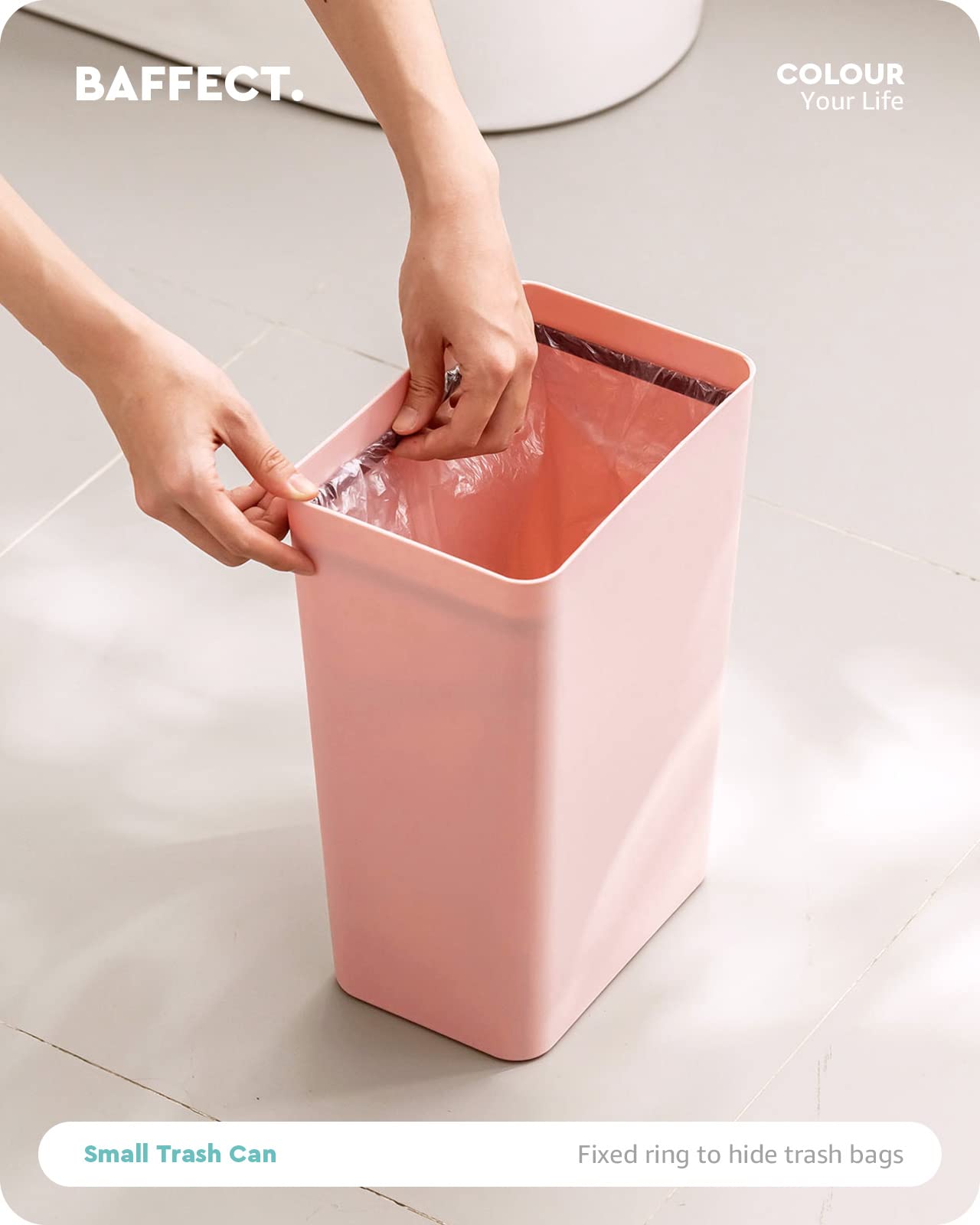 Baffect Small Trash Can with Lid Waste Basket Bathroom Garbage Can Dorm Room Essentials for Bedroom, Office, College-2.1 Gallon (Pink)