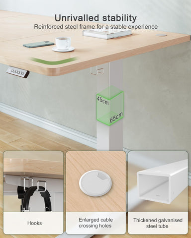 JUMMICO 160x70cm Electric Standing Desk with USB Charging Height Adjustable Desk with Sedentary Reminder Stand Up Desk with Splice Board for Home