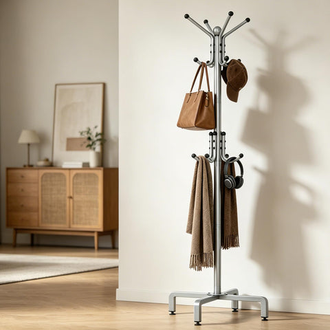 chunyangjingpin Coat Rack Stand with Adjustable Square Feet & Decorative Ball, 178 x 54 x 40cm Metal Coat Tree