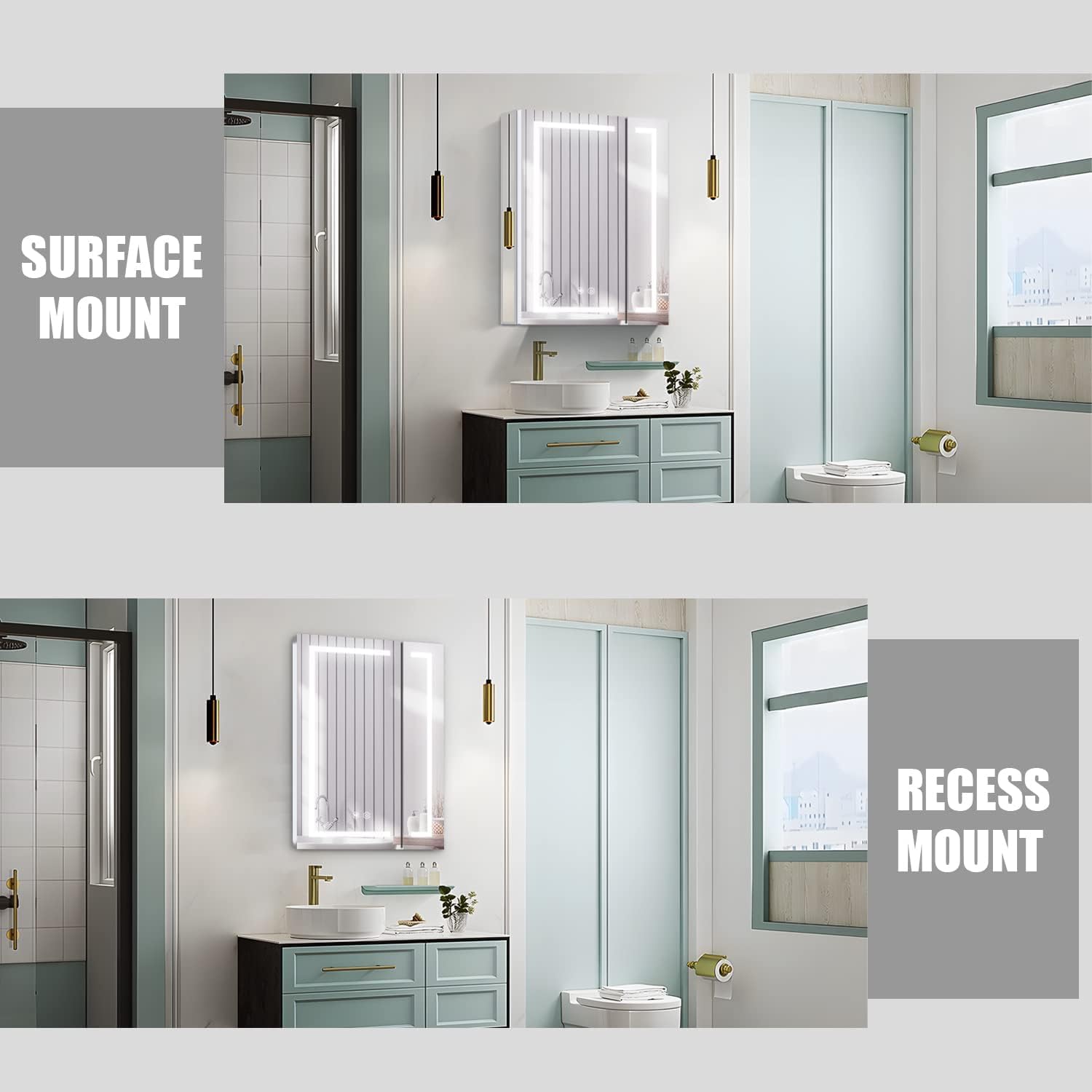 Janboe LED Mirror Cabinet,Bathroom Mirror Cabinet with Lights,61cm×71cm,Equip with Internal Light,Aluminum Construction,USB Shaver Socket,3