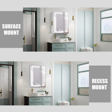 Janboe LED Mirror Cabinet,Bathroom Mirror Cabinet with Lights,61cm×71cm,Equip with Internal Light,Aluminum Construction,USB Shaver Socket,3