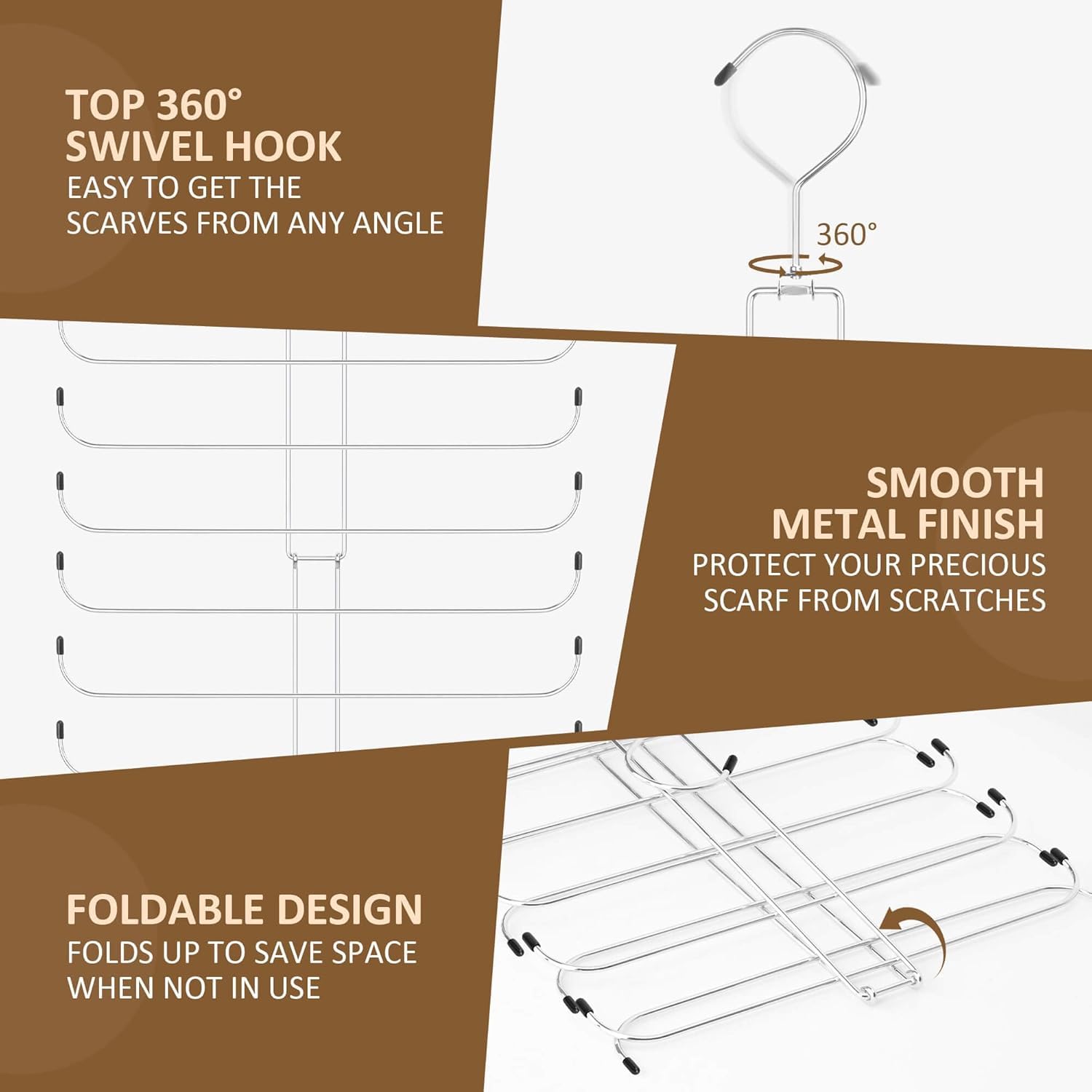 Scarf Organizer Scarf Hanger for Closet, Rotatable Sturdy Holder Holds 20 Scarves, Space Saving Closet Organizers and Storage, Silver (Silver, 1 pack)