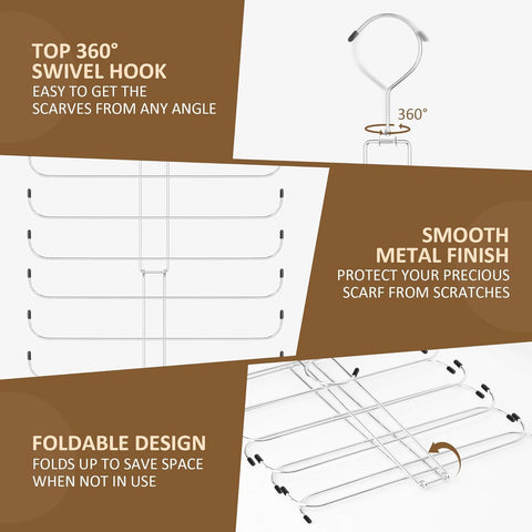 Scarf Organizer Scarf Hanger for Closet, Rotatable Sturdy Holder Holds 20 Scarves, Space Saving Closet Organizers and Storage, Silver (Silver, 1 pack)